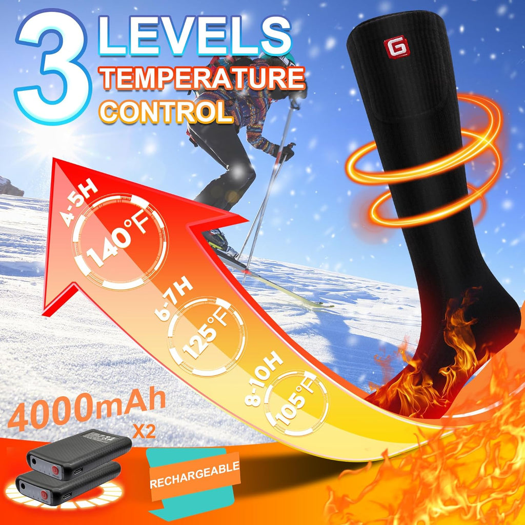 Heated Socks for Men Women,Rechargeable Electric Socks Battery Operated Winter Warm Socks with 3 Heat Settings, Heated Thermal Socks for Hiking Camping Skiing Fishing Hunting Mountaineering