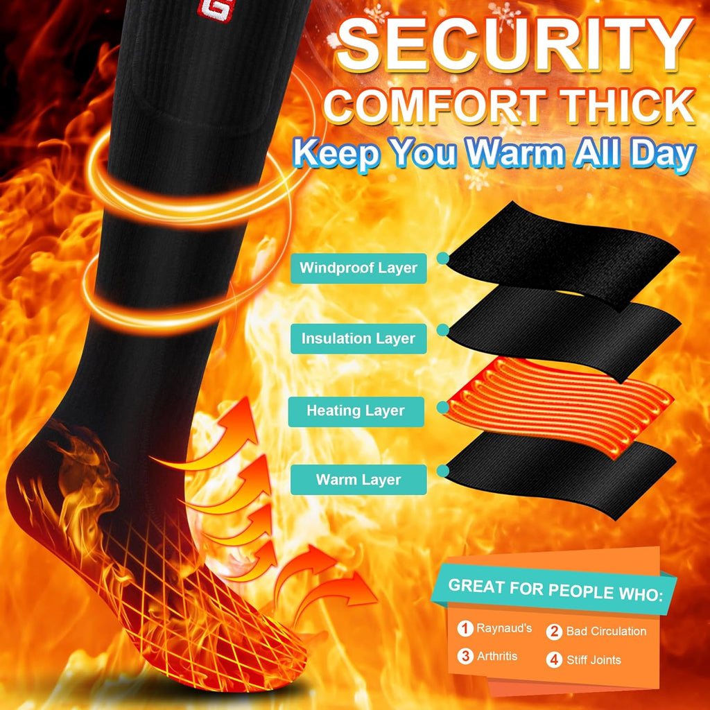 Heated Socks for Men Women,Rechargeable Electric Socks Battery Operated Winter Warm Socks with 3 Heat Settings, Heated Thermal Socks for Hiking Camping Skiing Fishing Hunting Mountaineering