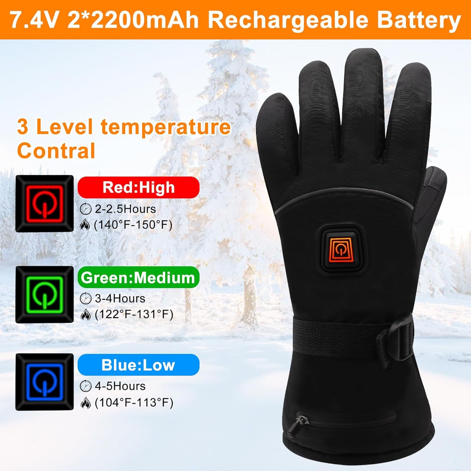 Electric Rechargeable Battery Heated Gloves - Waterproof Touchscreen for Outdoor Sports, Hiking, Skiing, Running, Work