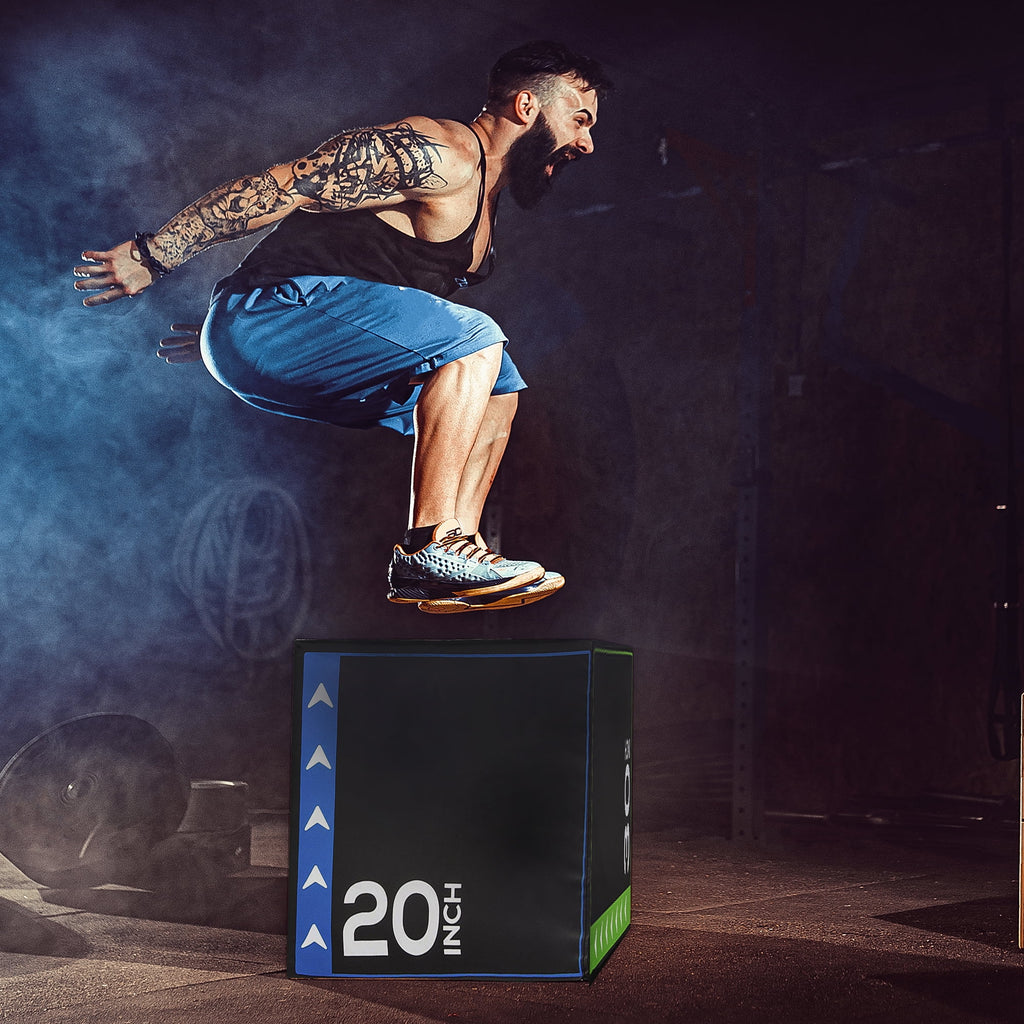 Foam Plyometric Jump Box with 20”, 24”, and 30” Heights, 16 Lbs, Multicolored