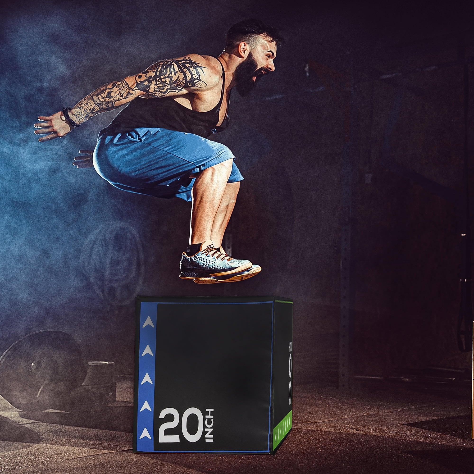 Foam Plyometric Jump Box with 20”, 24”, and 30” Heights, 16 Lbs, Multicolored