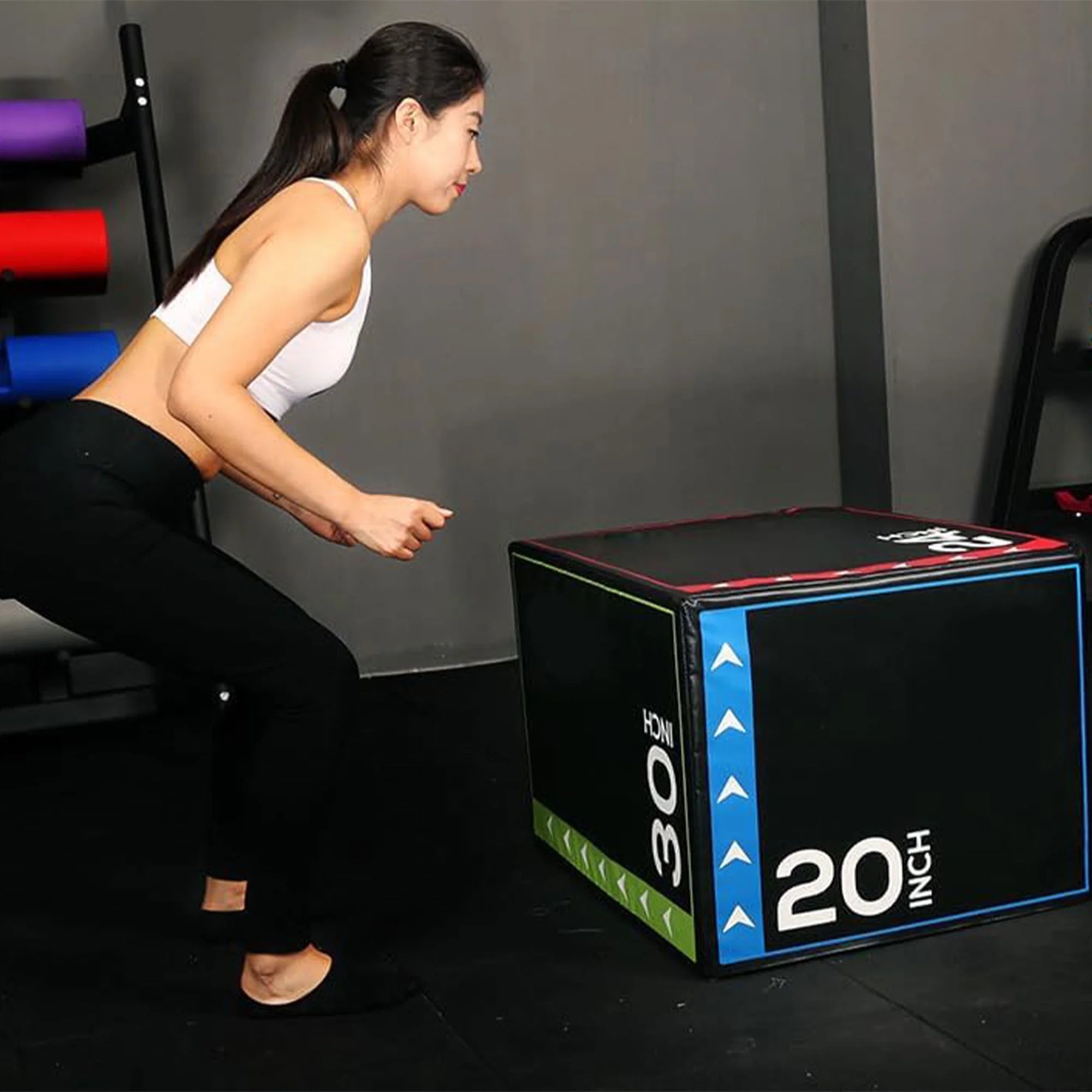 Foam Plyometric Jump Box with 20”, 24”, and 30” Heights, 16 Lbs, Multicolored