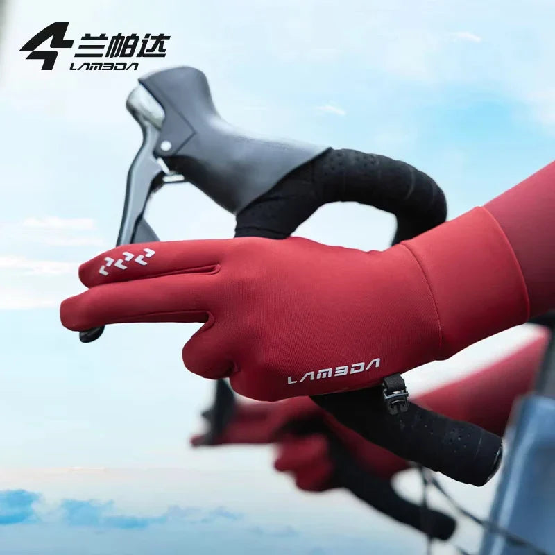 Red Winter Cycling Gloves for Men and Women - Thermal Full Finger Bike Gloves - Touch Screen Windproof Warm Non-Slip Road Mountain Bicycle Gloves for Running,Driving,Hiking,And Skiing