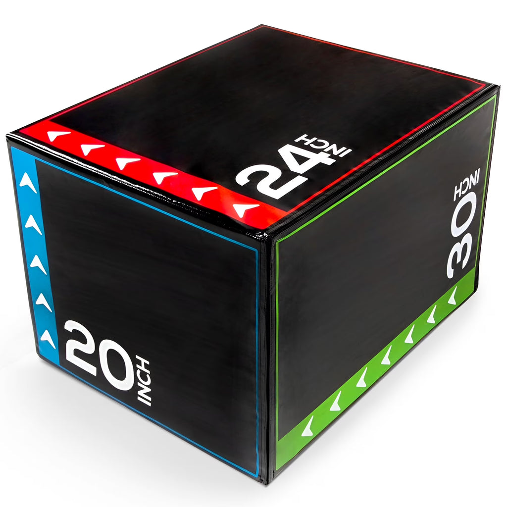 Foam Plyometric Jump Box with 20”, 24”, and 30” Heights, 16 Lbs, Multicolored