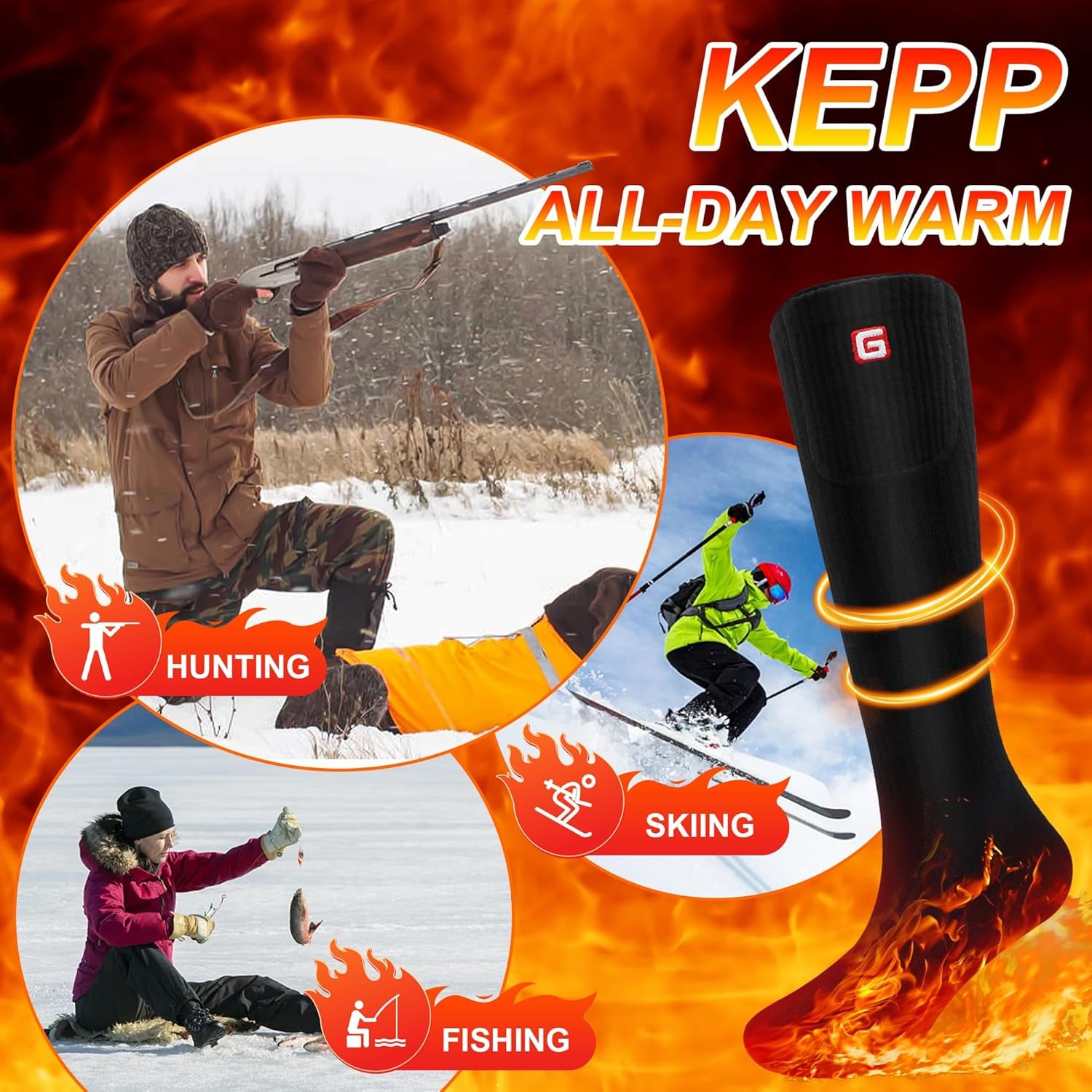 Heated Socks for Men Women,Rechargeable Electric Socks Battery Operated Winter Warm Socks with 3 Heat Settings, Heated Thermal Socks for Hiking Camping Skiing Fishing Hunting Mountaineering