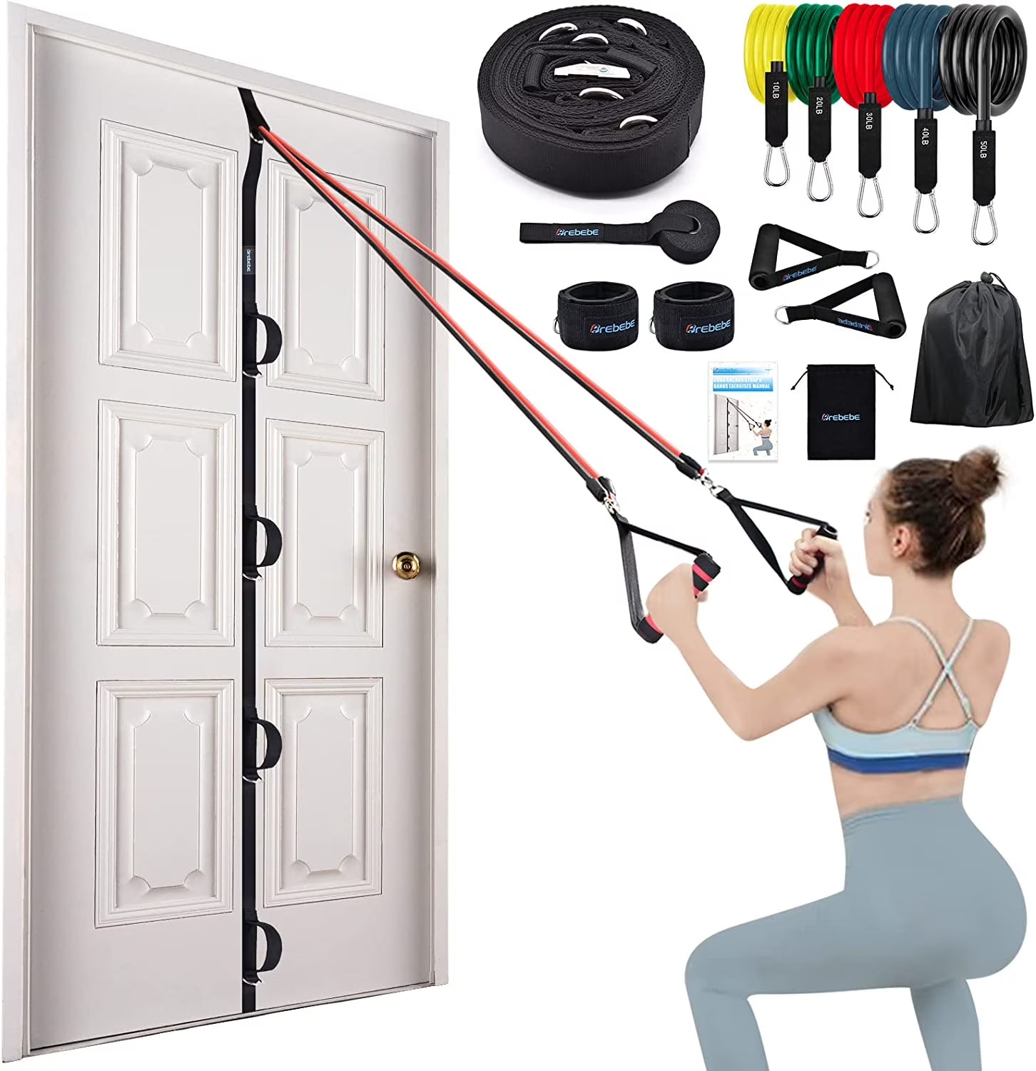 Door Anchor Strap for Resistance Bands Exercises, Multi Point Anchor Gym Attachment for Home Fitness, Portable Door Band Resistance Workout Equipment, Easy to Install, Punch-Free, Nail-Free