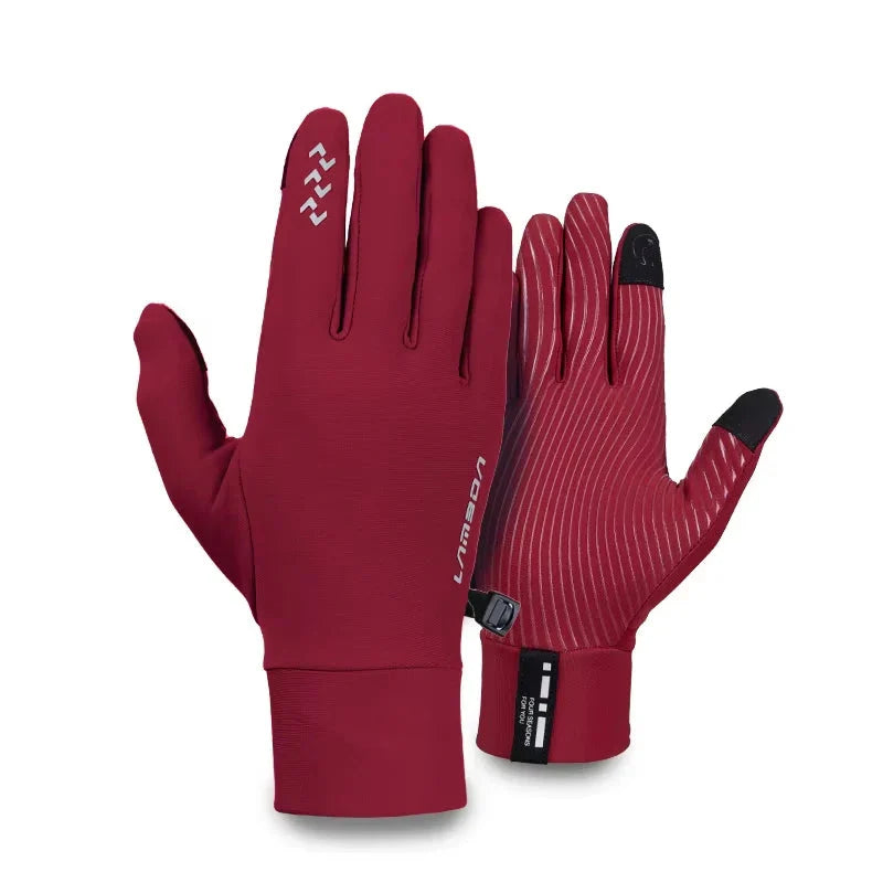 Red Winter Cycling Gloves for Men and Women - Thermal Full Finger Bike Gloves - Touch Screen Windproof Warm Non-Slip Road Mountain Bicycle Gloves for Running,Driving,Hiking,And Skiing