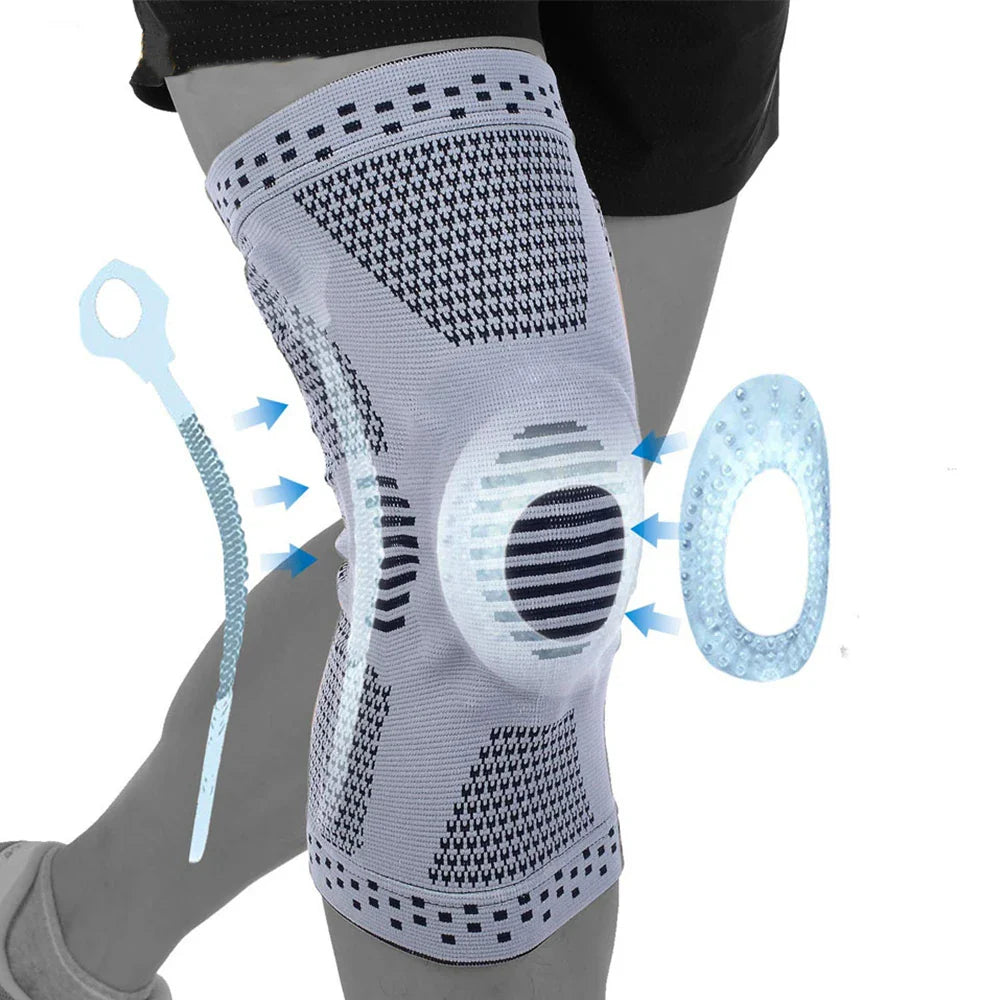 Gray Adjustable Knee Sleeve with Side Stabilizers - Knee Compression Sleeve for Men & Women, Knee Brace for Meniscus Tear, Arthritis Pain, Running, Sports & Injury Recovery Knee Support
