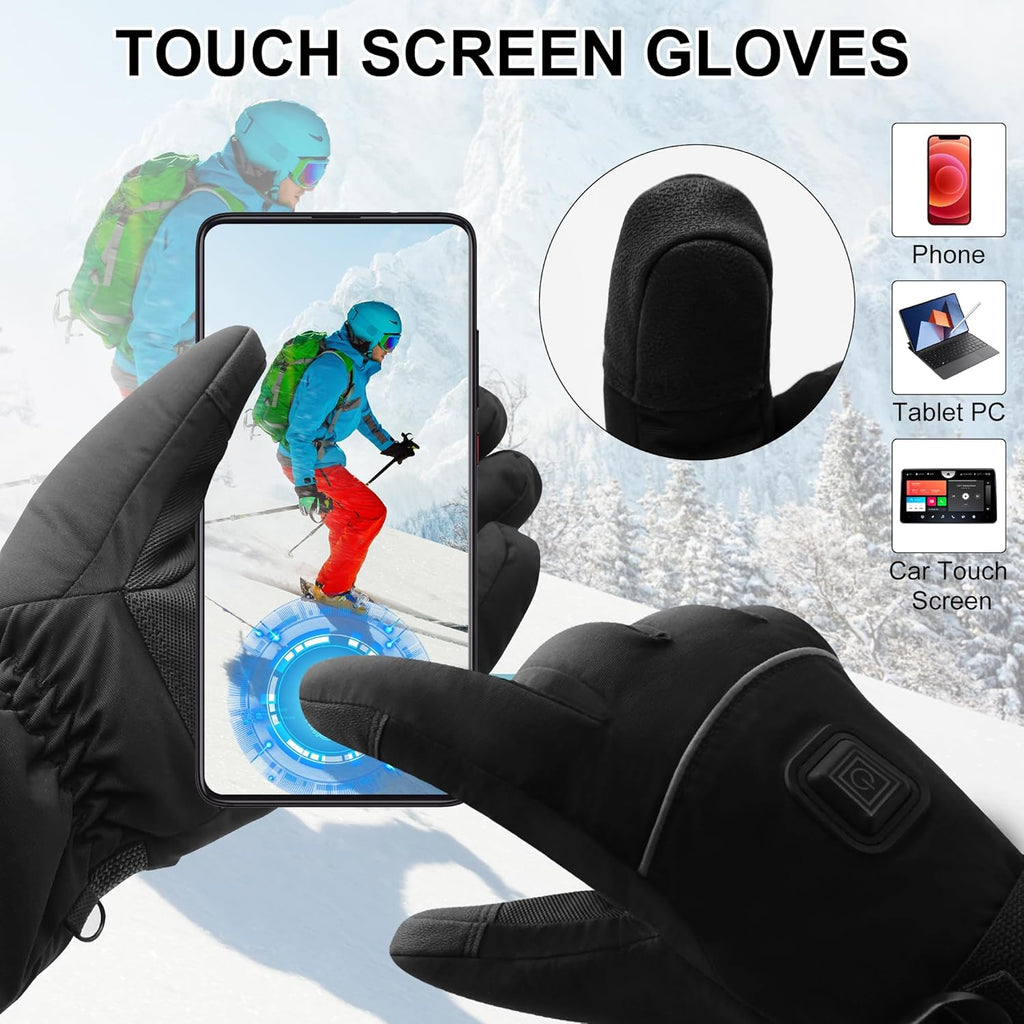 Electric Rechargeable Battery Heated Gloves - Waterproof Touchscreen for Outdoor Sports, Hiking, Skiing, Running, Work