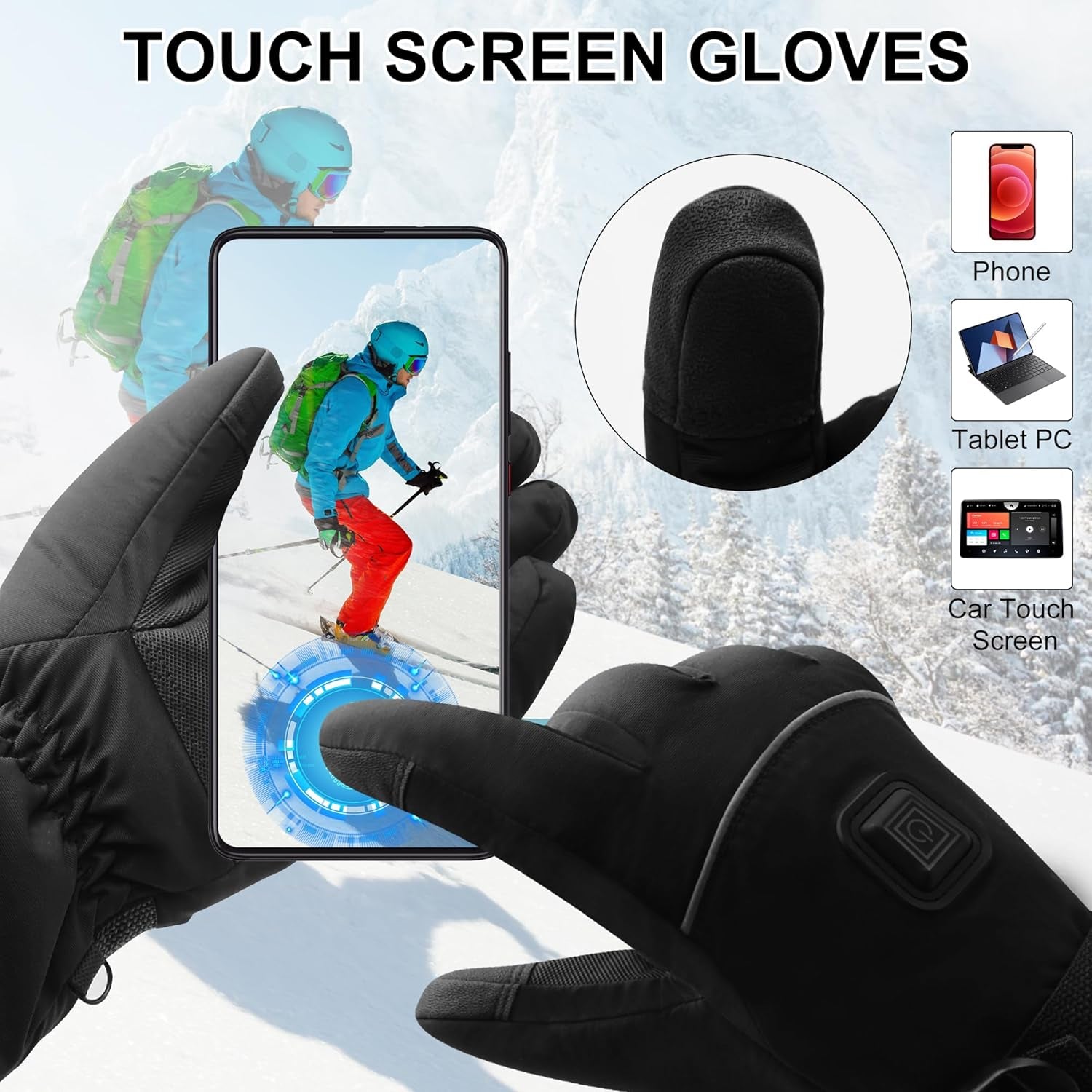 Electric Rechargeable Battery Heated Gloves - Waterproof Touchscreen for Outdoor Sports, Hiking, Skiing, Running, Work