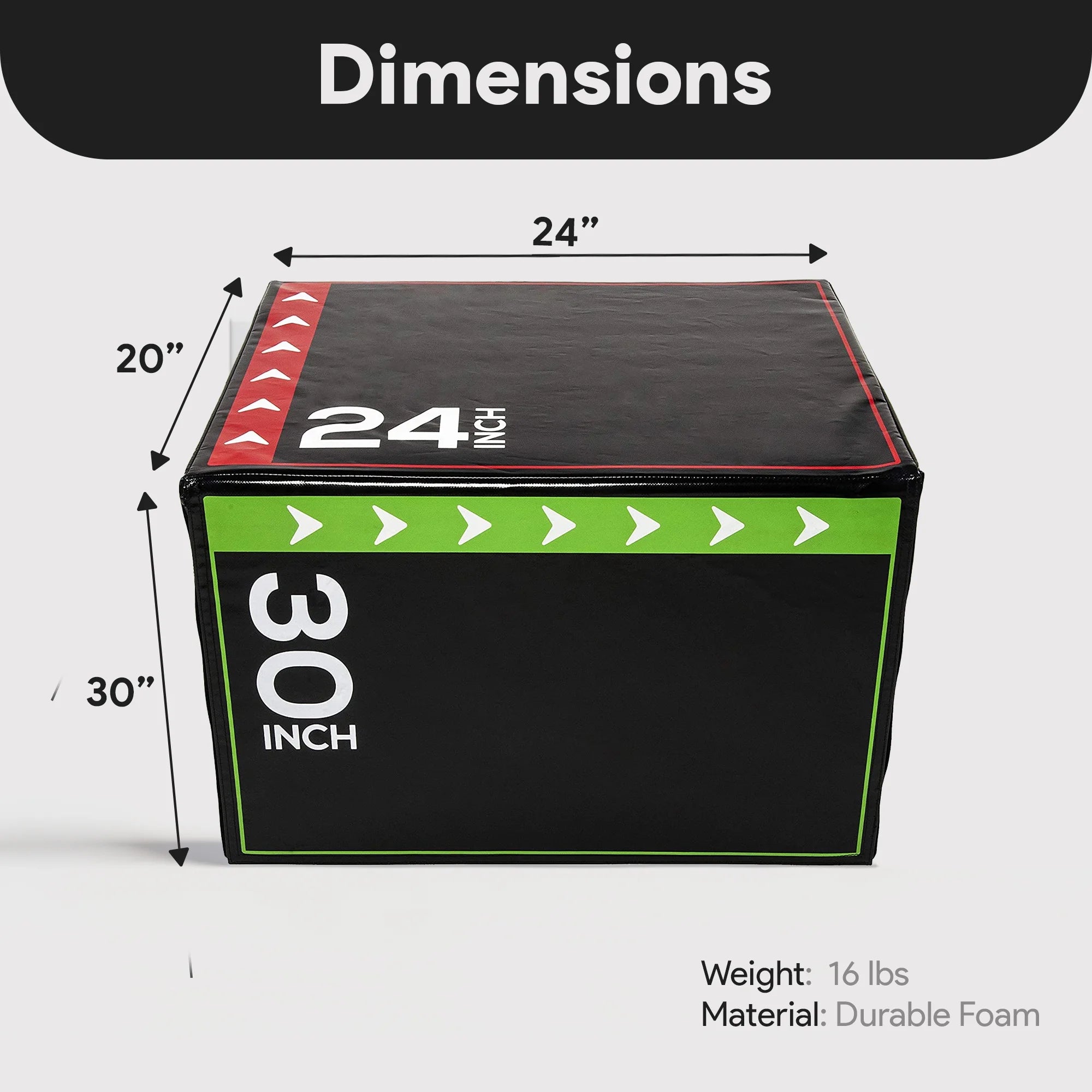 Foam Plyometric Jump Box with 20”, 24”, and 30” Heights, 16 Lbs, Multicolored
