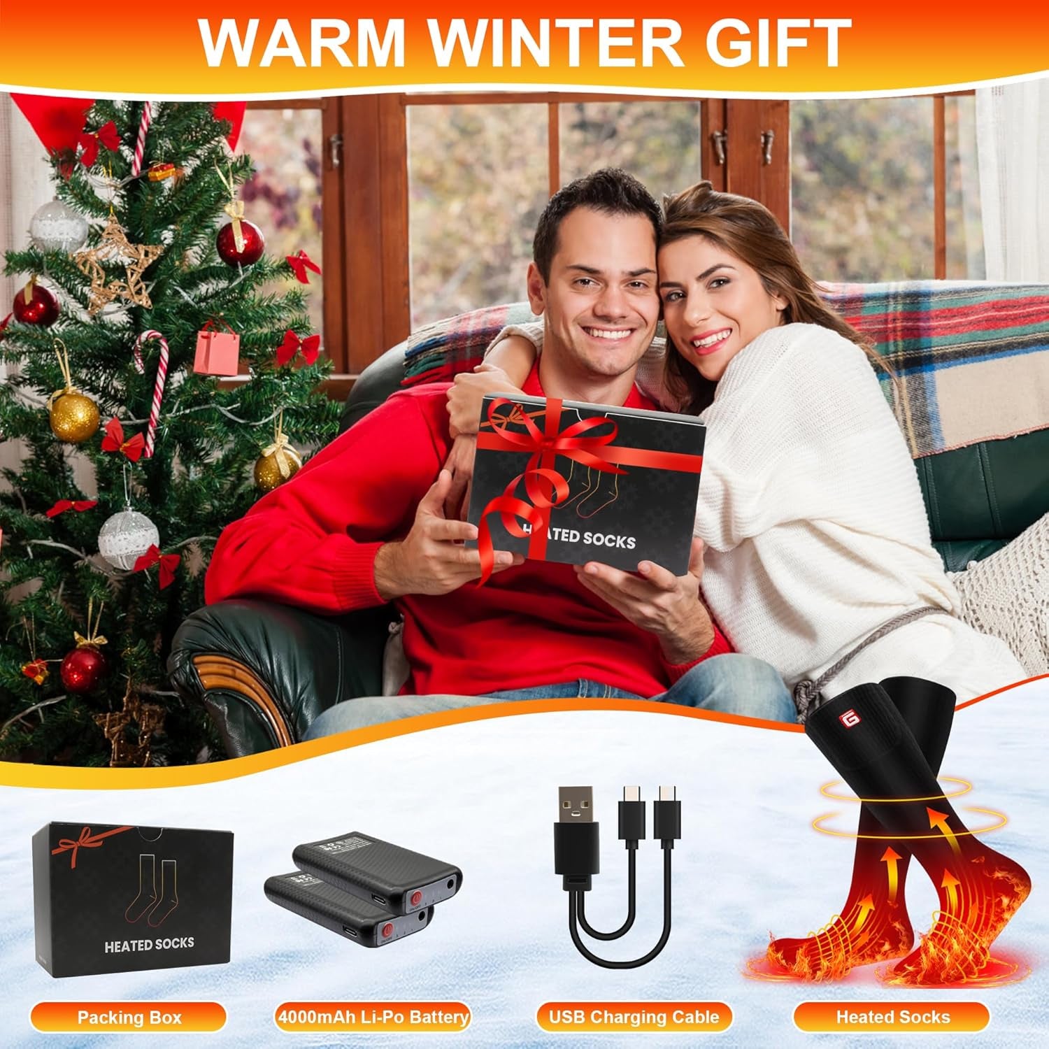 Heated Socks for Men Women,Rechargeable Electric Socks Battery Operated Winter Warm Socks with 3 Heat Settings, Heated Thermal Socks for Hiking Camping Skiing Fishing Hunting Mountaineering